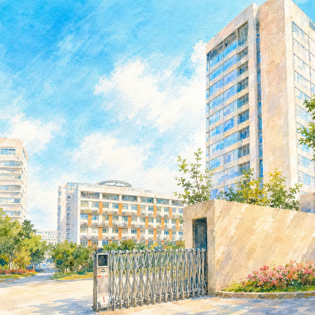 Watercolor illustration of Shanghai Institute of Organic Chemistry